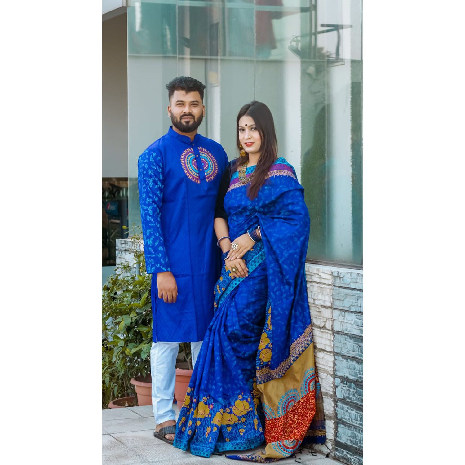 Styleens New Collection couple set panjabi and sharee half silk couple set panjabi and sharee indian dupiyan couple panjabi and sharee