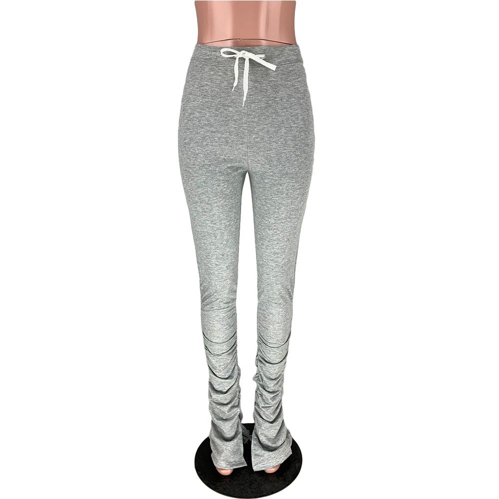 Fashion Solid Color Sport Trousers Women Gathering Boot-cut Pants Casual Style Clothes
