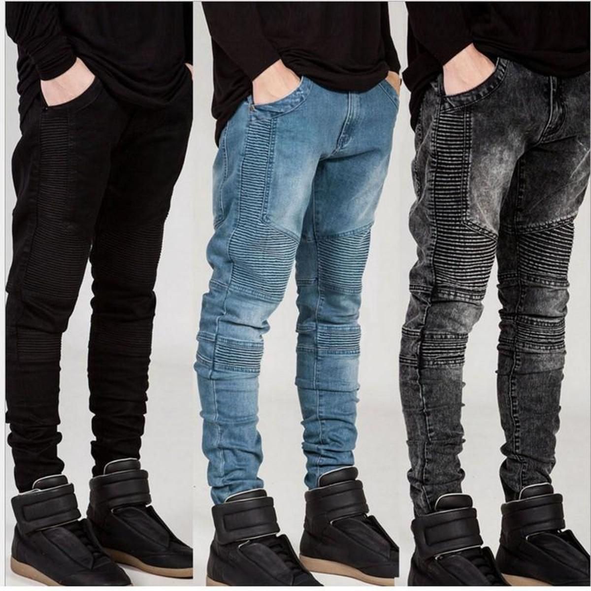 Mens Ripped Biker Jeans Men's fashion Motorcycle Slim Fit Moto Denim Pants Joggers Skinny Men