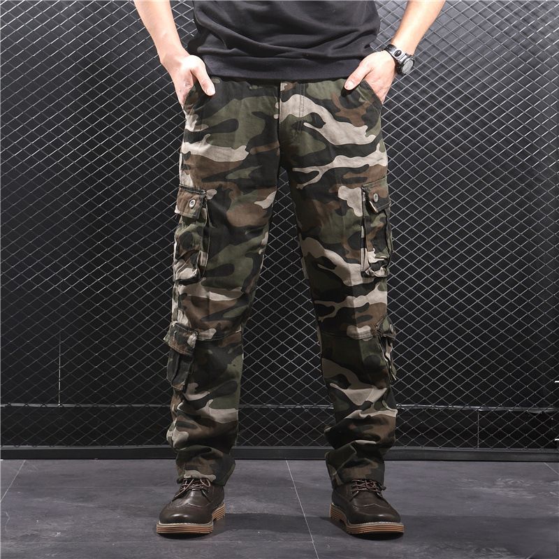 Men Casual Cargo Pants Straight 95% Cotton Many Pockets Camouflage Military Trousers Loose Oversize Plus Size