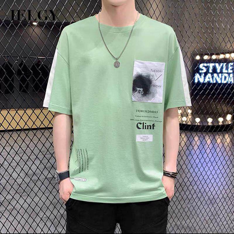 IELGY 【M-3XL】 fashion printed short-sleeved t-shirt men's loose fit