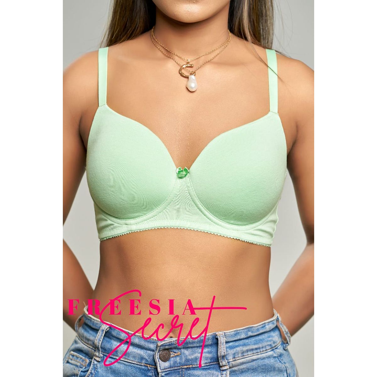 Light padded, non wire, wireless, cotton fashionable bra