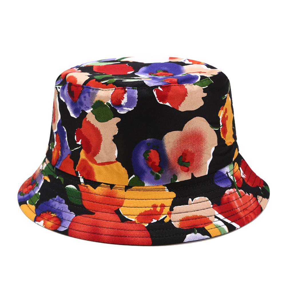 GOUTER Flower Print Cotton Panama Hat Unisex Double-Side Reversible Bucket Hat with Wide Brim Street Punk Hop Fisherman