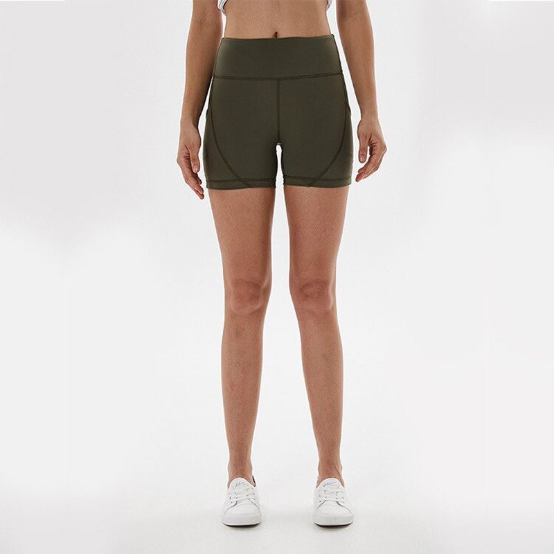 High Waist Workout Yoga Running Compression Shorts Women Tummy Control Side Pockets Gym Sports Shorts Plus Size Solid Color