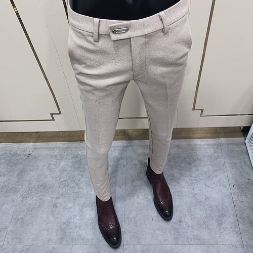 New Autumn and Winter Dress Men's Trousers Fashion Casual Slim Business Dress Pants Men's Wedding Party Work Pants Plush Pants