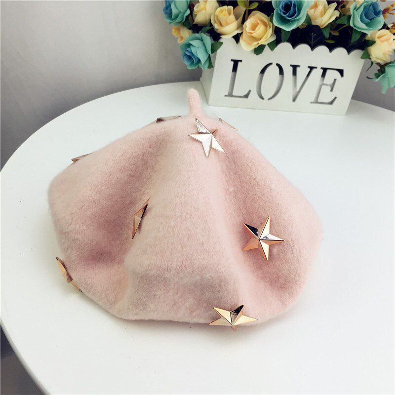 Fashion Hat For Girls Wool Winter Warm Hat Kids Painter Cap French Cap gorras