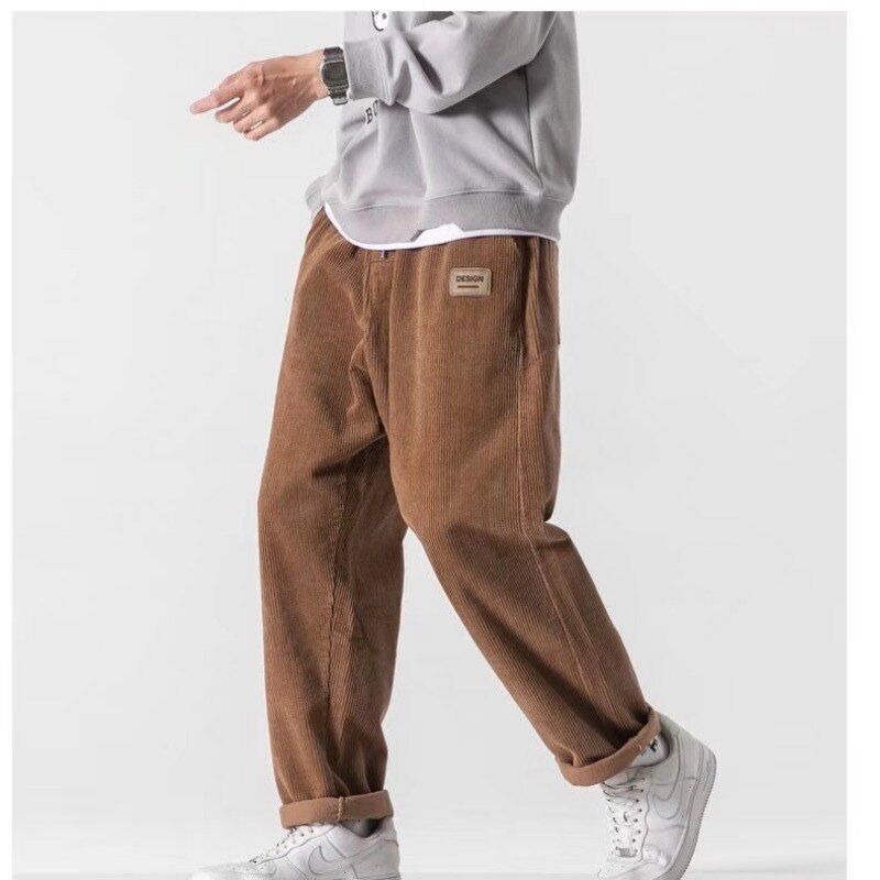 Spring Casual Pants Men Jnese Retro Corduroy Trousers Fashion Elastic Waist Loose Straight Mens Baggy Homme Sweatpant