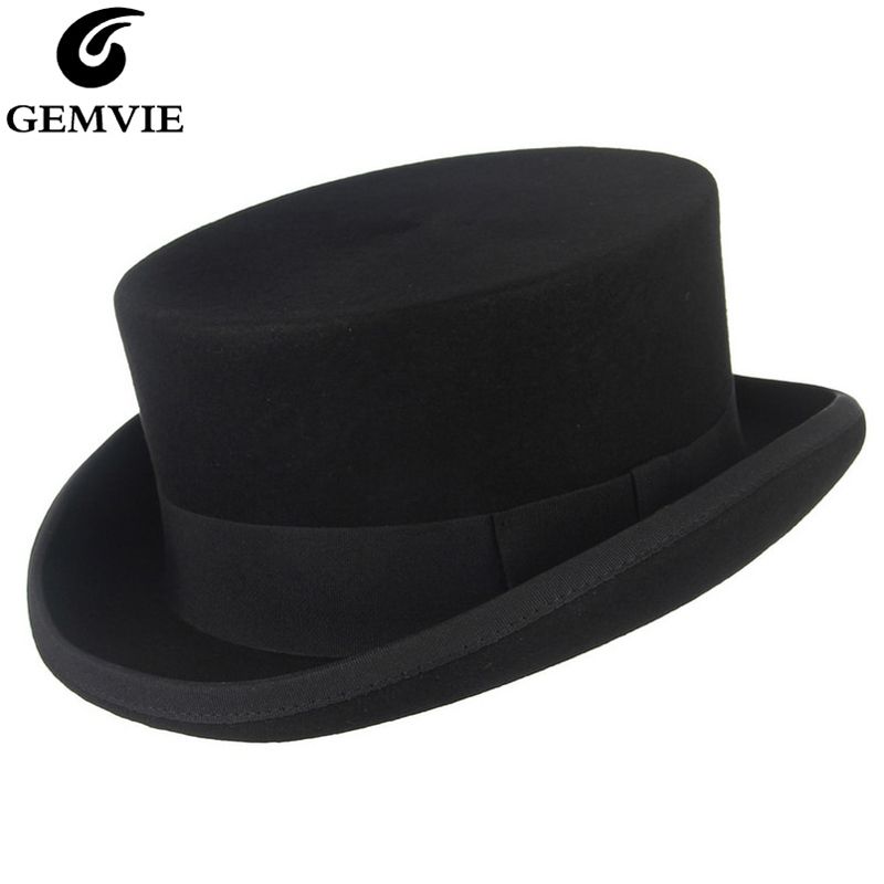 GEMVIE 11cm 100% Wool Felt Top Hat For Men/Women New  Hat Topper Mad Hatter Party Costume Fedora Derby Magician Hat