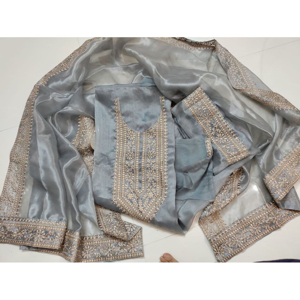 Fashion canvas Featuring Indian Embroidery Party Four Piece-Ash Color