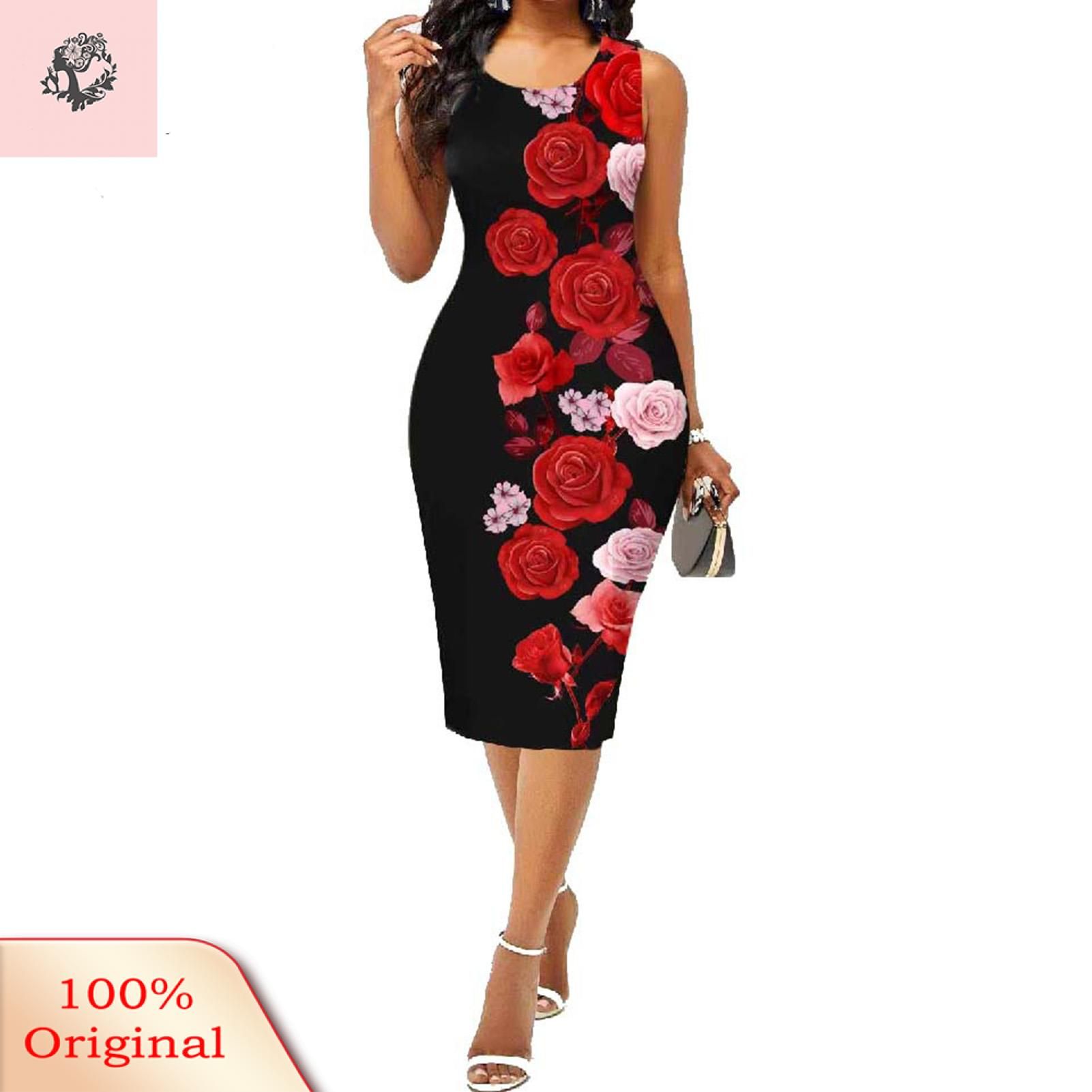 Sunnyheart Ladies Dress Round Neck Pullover Dress Elegant Commute Clothes
