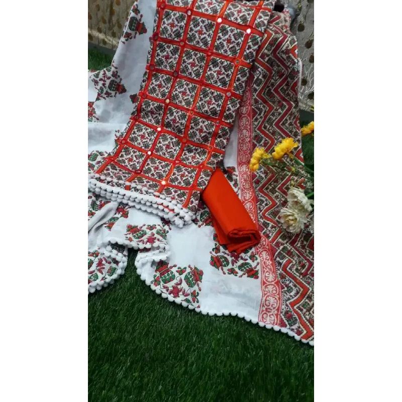 Joypuri Cotton(ari kaj kora) Three Pieces Dress For Women