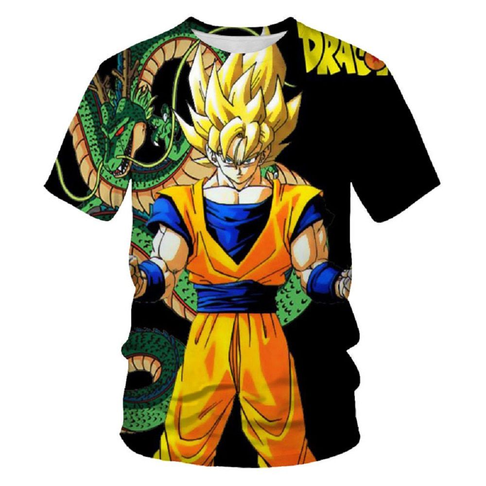 Men's Summer Short Sleeve Round Neck T-shirt Fashion 3D Printing Dragon Ball Series Men's Tops Parent-child Wear