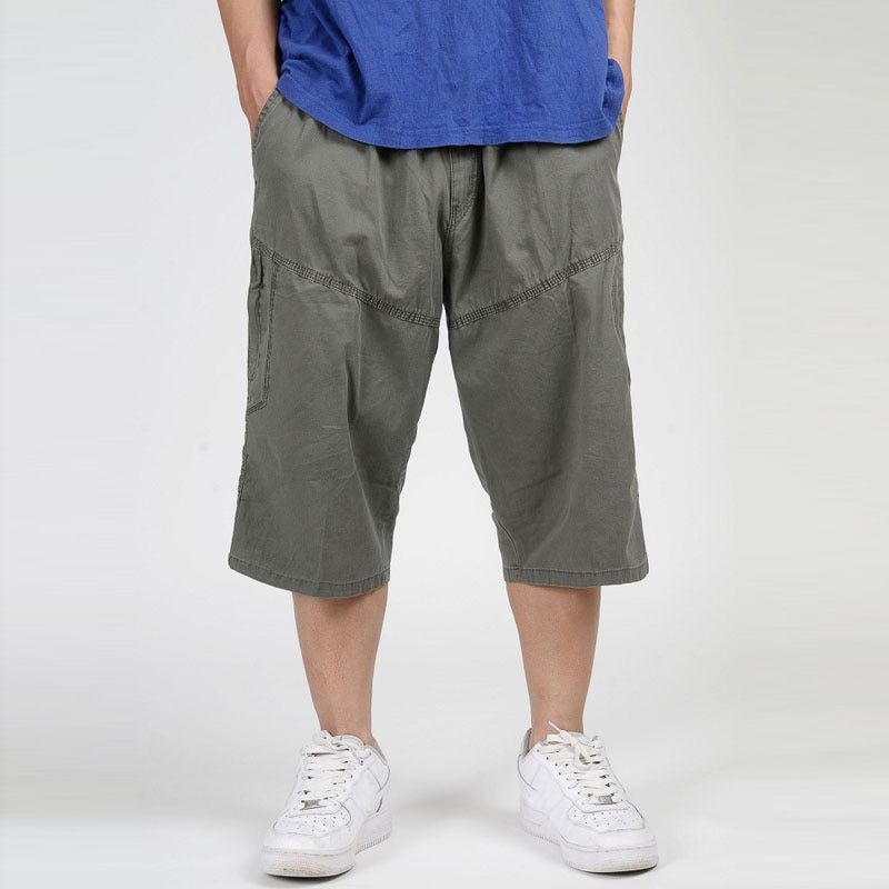 Military Style Summer Men Baggy Pants Cargo Cotton Calf-Length 3/4 Pants Casual Loose Trouser Male Big Plus Size 4XL 5XL 6XL