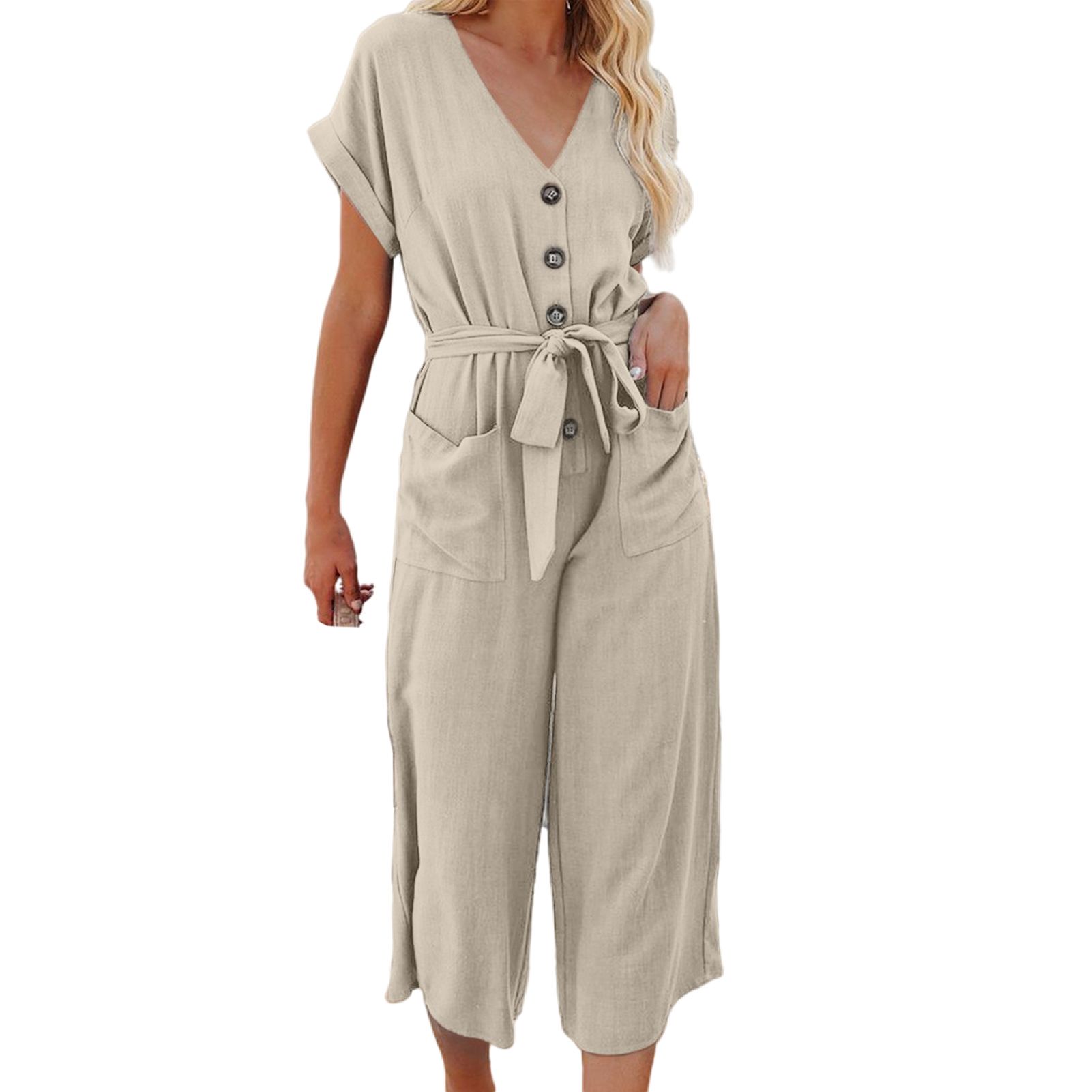 Women Jumpsuit Solid Color All Match Summer Romper