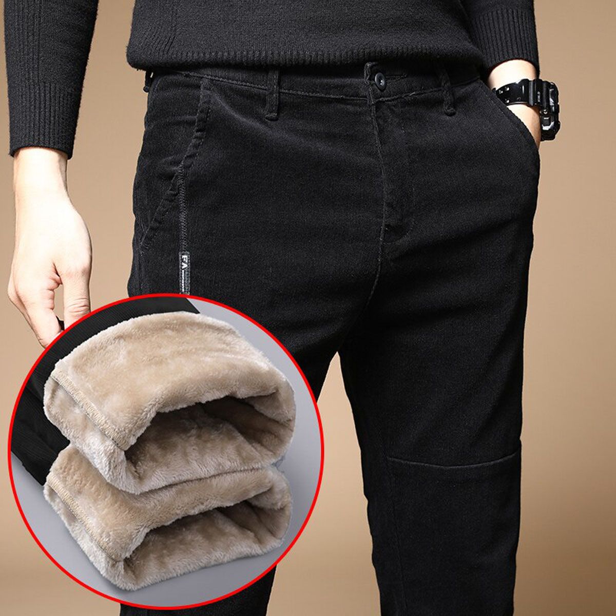 Winter Brand Corduroy Fitting Pants Classic Style Fleece Thick and Warm  Men's Fashion Slim Pants Brown Gray