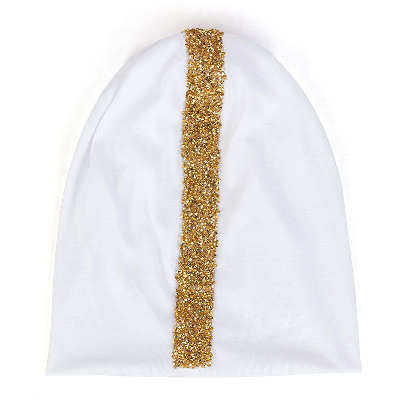Geebro  Colorful Rhinestones Ribbon Beanies Hat For Women Ladies Casual Autumn Cotton Slouch Skullies Hats And caps
