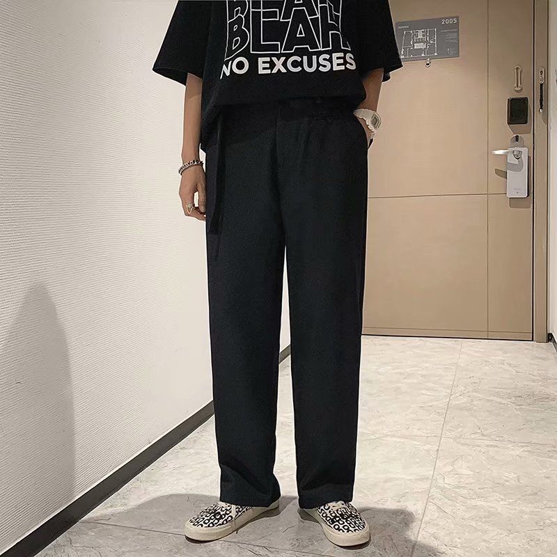 Summer Wide Leg Pants Men's Fashion Brown Black Suit Pants Men Korean Loose Straight Leg Dress Pants Mens Trousers S-3XL