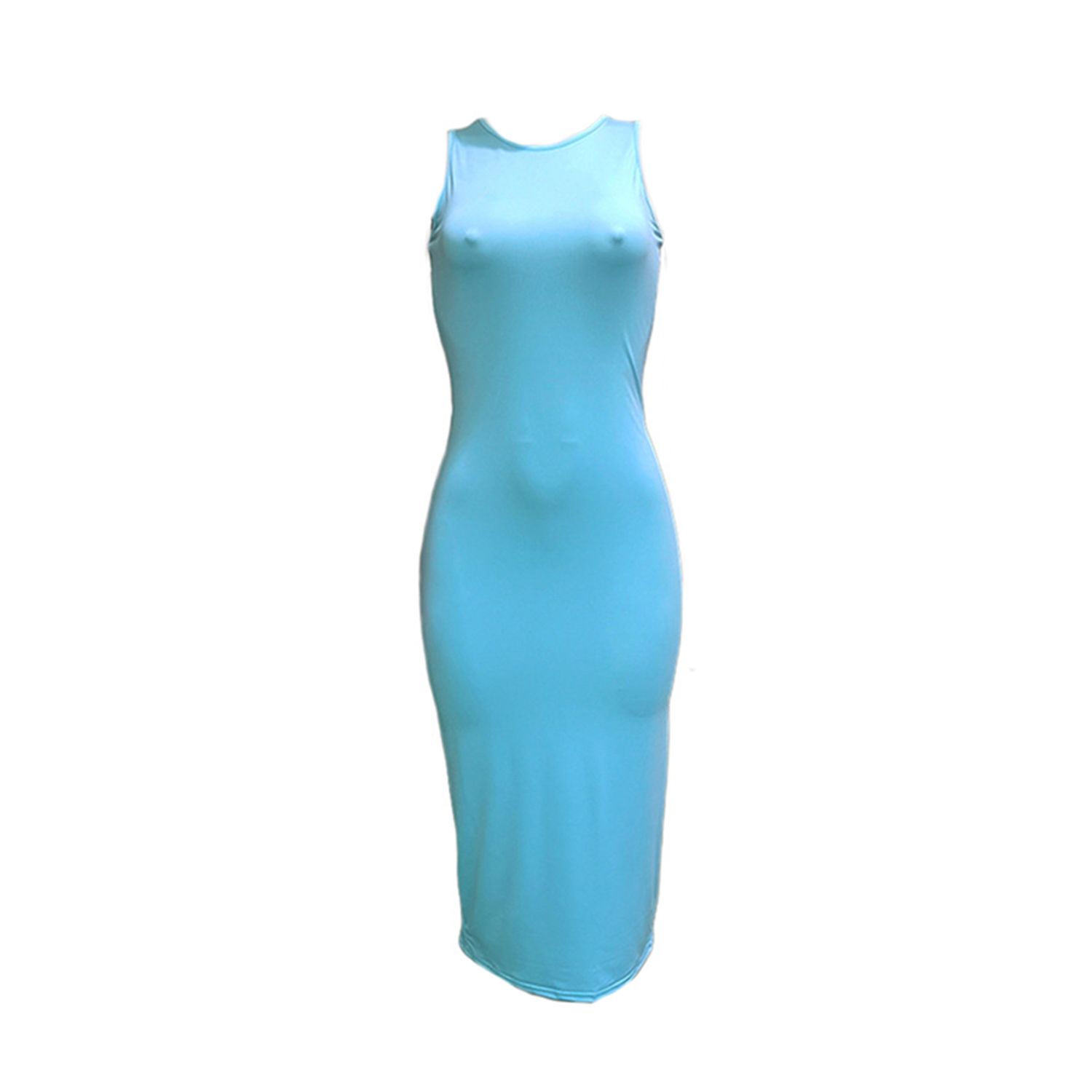 Female Dress, Women’ s Solid Color Round Neck Sleeveless Dress One-Piece, Black, S/M/L/XL/XXL