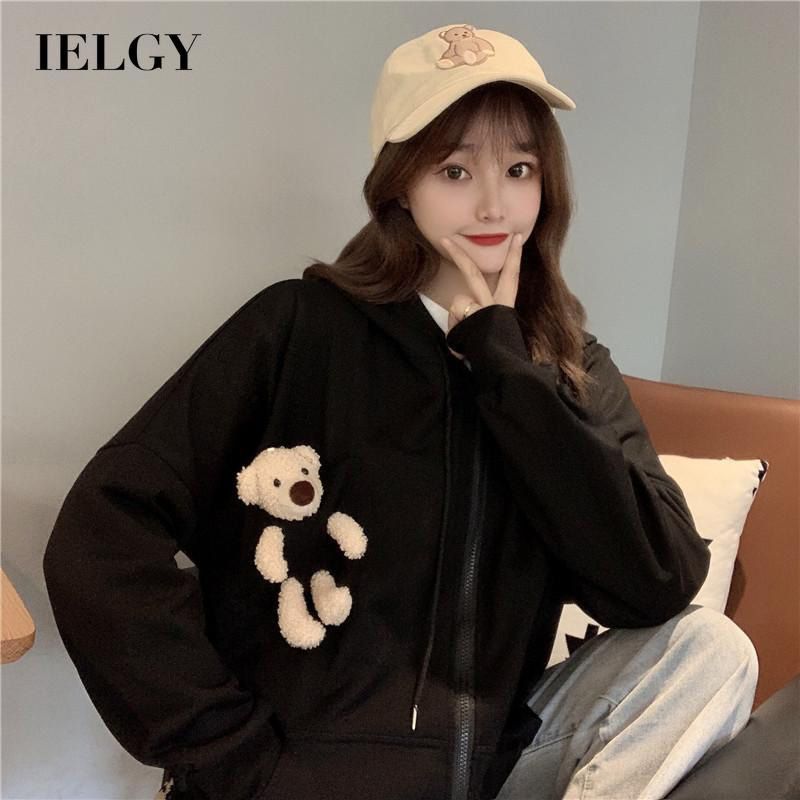 IELGY Women's clothes thin sweater hooded casual zipper fashionable jacket versatile long-sleeved