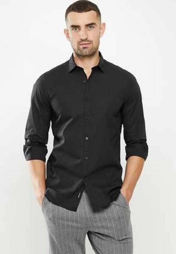 Premium_Solid Black Full Sleeves Casual cotton Shirt for Men.