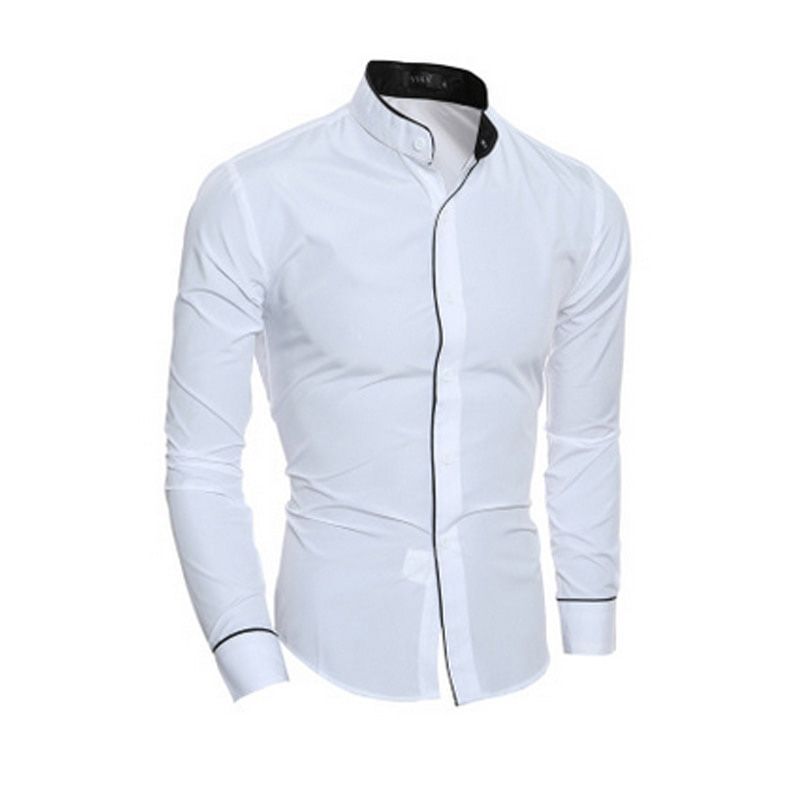 Meihuida Men Smart Casual Formal Shirt Blouses Long Sleeve Turn Down Collar Slim Pure Colors Solid Fit Business Shirts Tops
