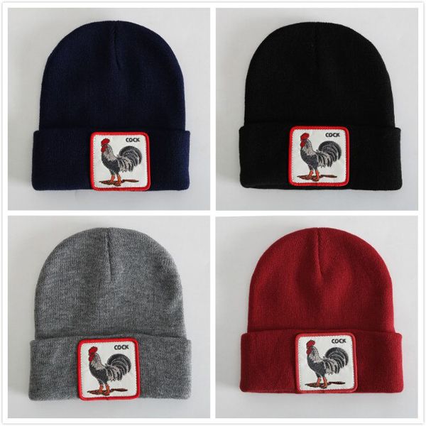1PC 2020 Fashion Tide Patch Embroidery Elephant Tiger Wolf Animals Winter Knit Hat Knitted Cap Hip Hop Beanies