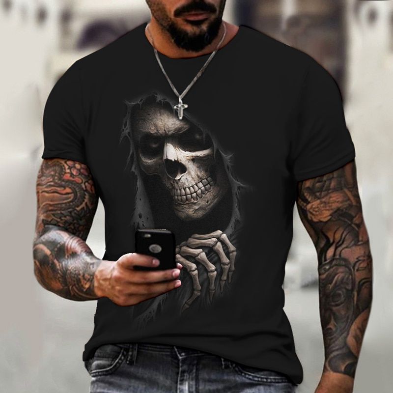 Horror Skull 3D Printing Personalized T-shirt Men's Short Sleeve O-Neck Handsome And Breathable Oversized XXS-XXL Summer Fashion