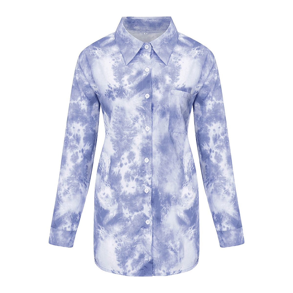Women Tie Dye Print Shirt, Long Sleeve Tailored Collar Cardigan Casual Style Blouse
