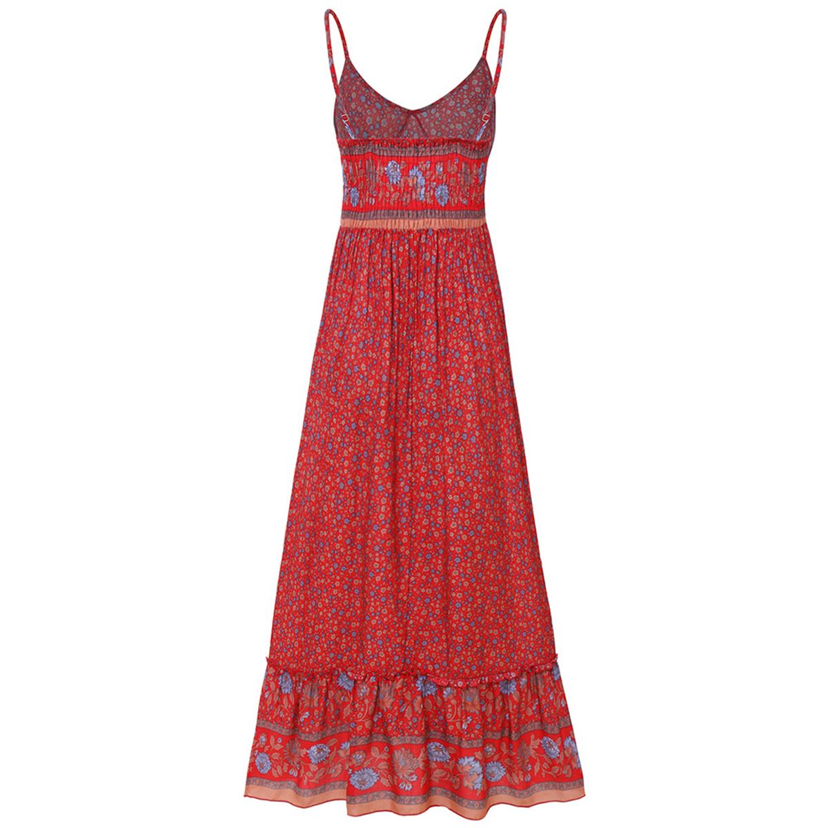 2021 Women’s Summer fashion Suspender Dress Fashion Printed V-neck Backless Bohemia Beach Long Dress