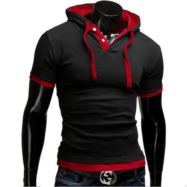 Men's T Shirt 2021 Summer Slim Fitness Hooded Short-Sleeved Tees Male Camisa Masculina Sportswer T-Shirt Slim Tshirt Homme 5XL