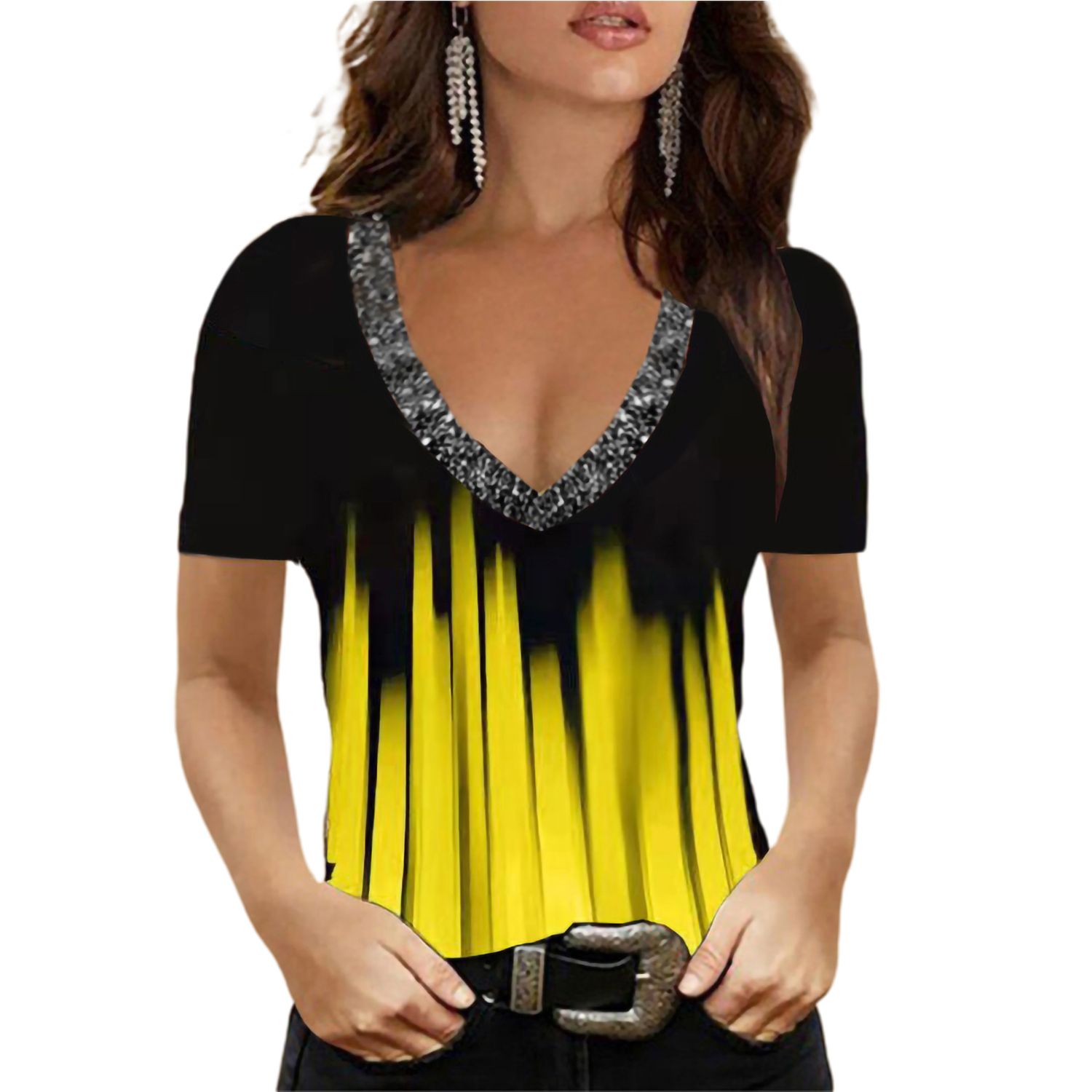 Female Top Quick Drying Casual Loose Gradient Print Tee Top