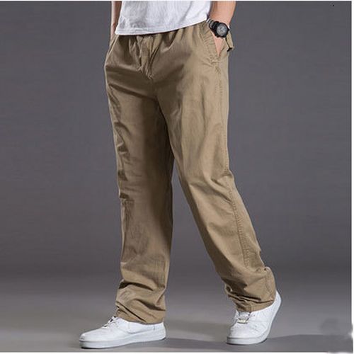 Mens casual Cargo Cotton pants men pocket loose Straight Pants Elastic Work Trousers Fit Joggers Male Super Large Size