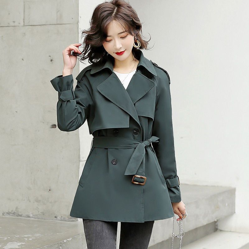 Women's Trench Coat New Spring Autumn Bouble-ed Short Windbreaker British Style Belt Loose All-match Outwear H98