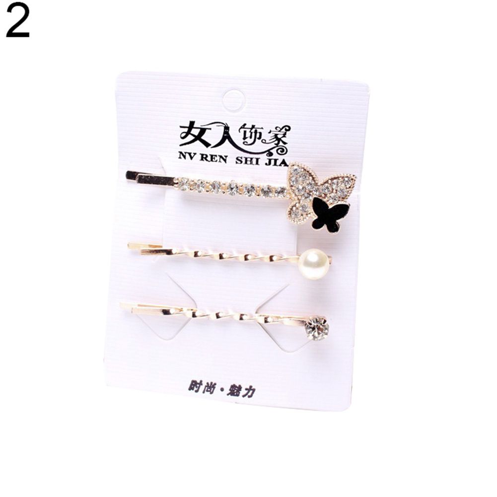 3Pcs Heart Square Rhinestone Bobby Hair Clip Hairpin Snap Barrette Headdress