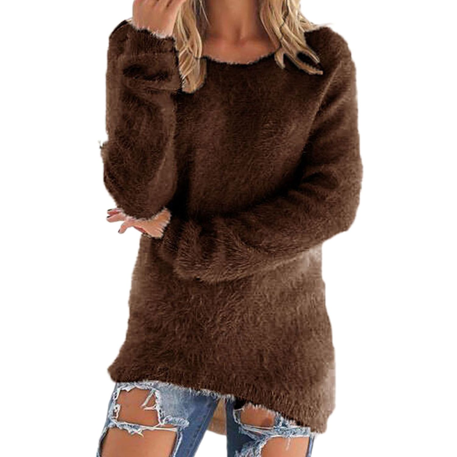 Knitted Pullover Loose Fit Irregular Hem Knitted Pullover