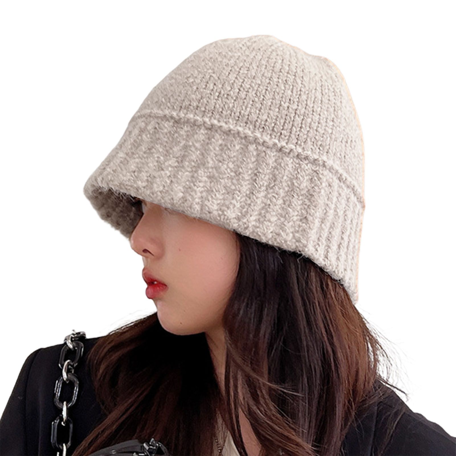 Fisherman Cap Cold Resistant Women Solid Color Stretchy Knitted Fisherman Cap
