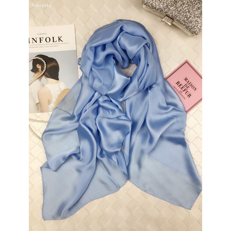 Silk Scarf Women Natural Silk Feeling Wraps Shawls and Scarves 180*90cm Hijabs Solider Colors Beach Cover up
