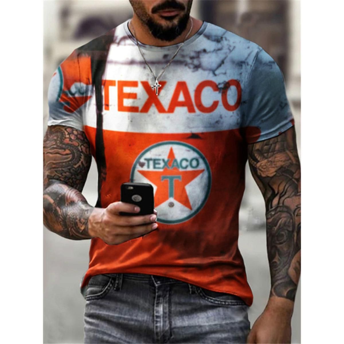 Five-pointed star design printing men's summer round neck short-sleeved loose personality t-shirt casual short long-sleeved