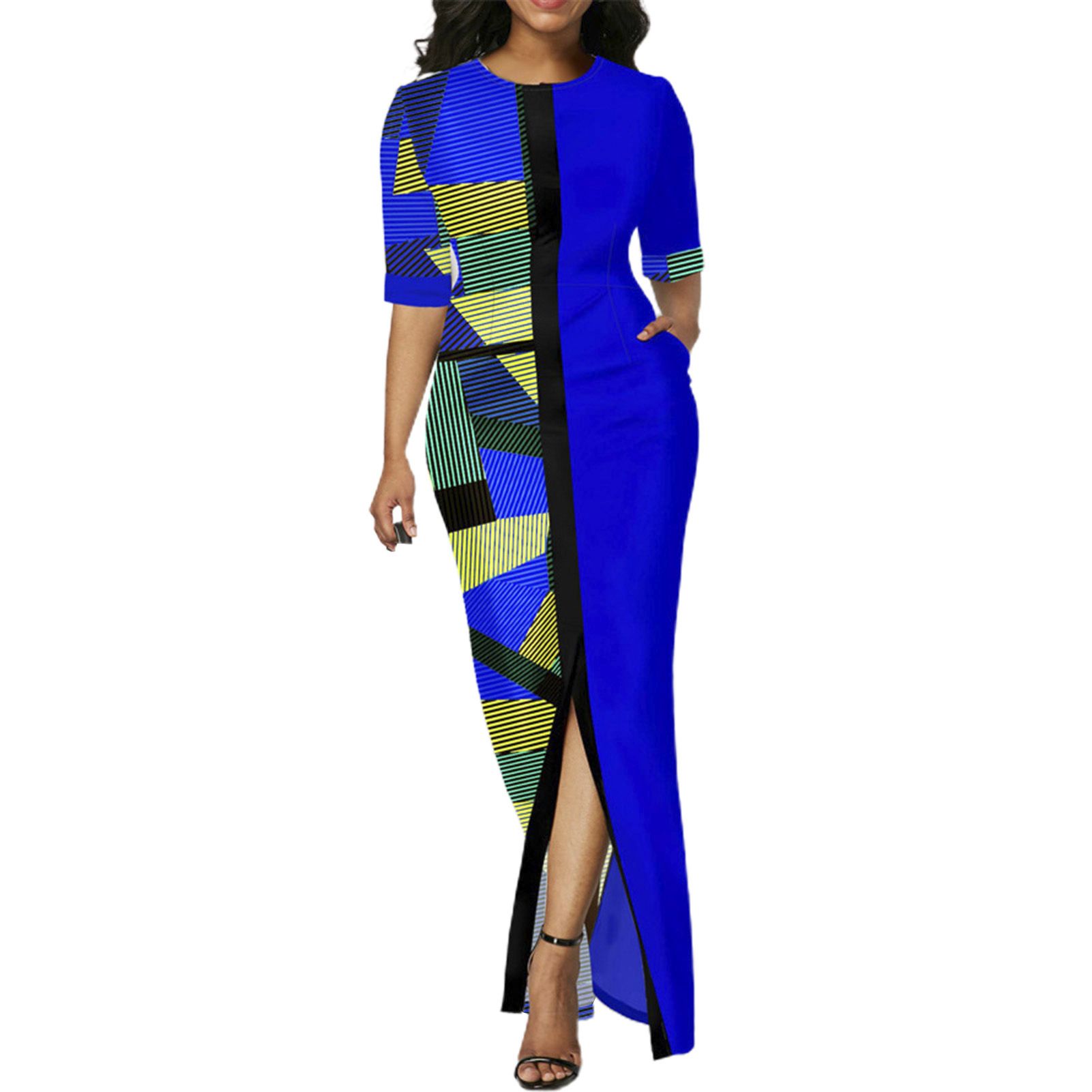 Bodycon Dress Slim Fit Patchwork Color Elegant Party Dress