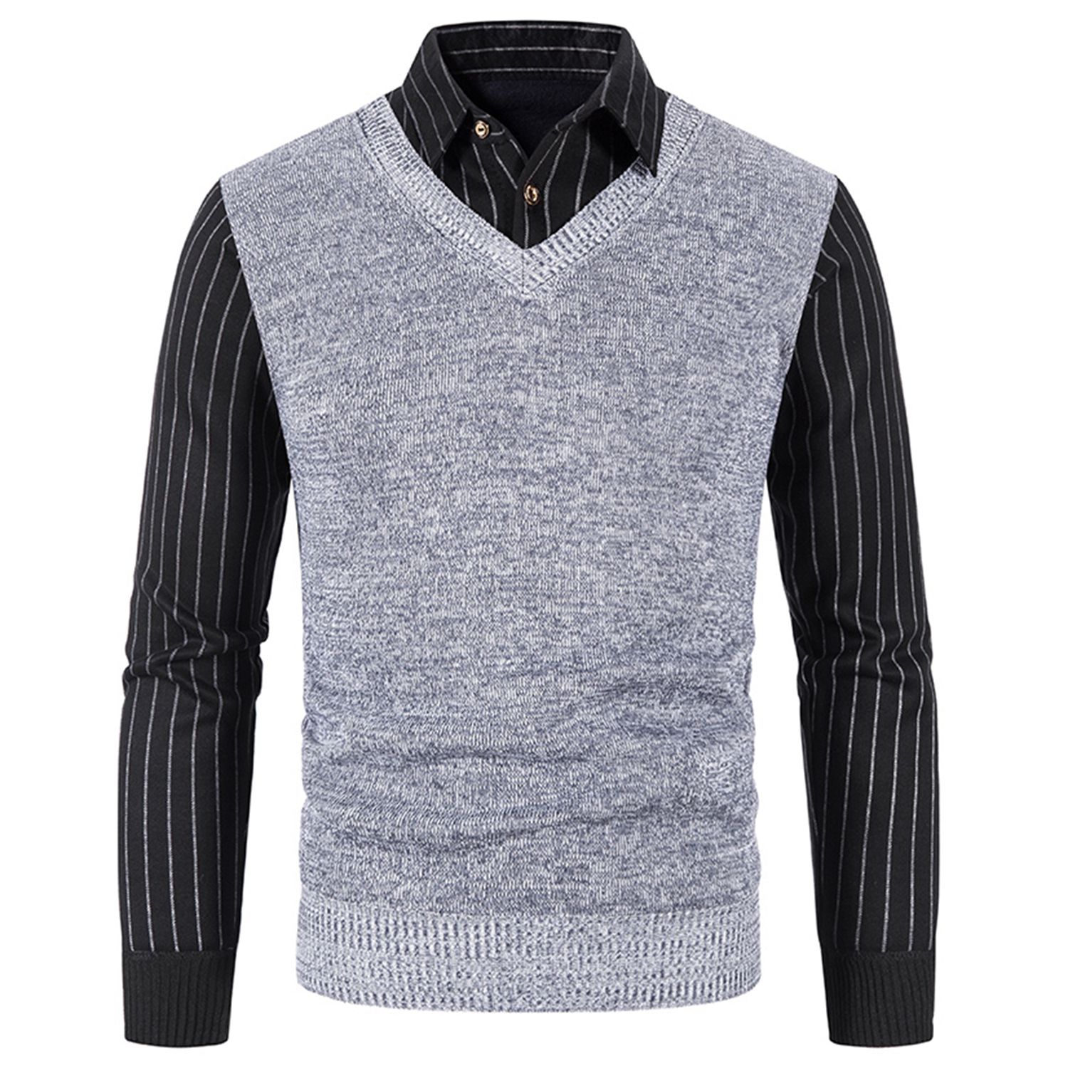 Pullover Fake Two-piece Style Stylish Male Pullover Outwear