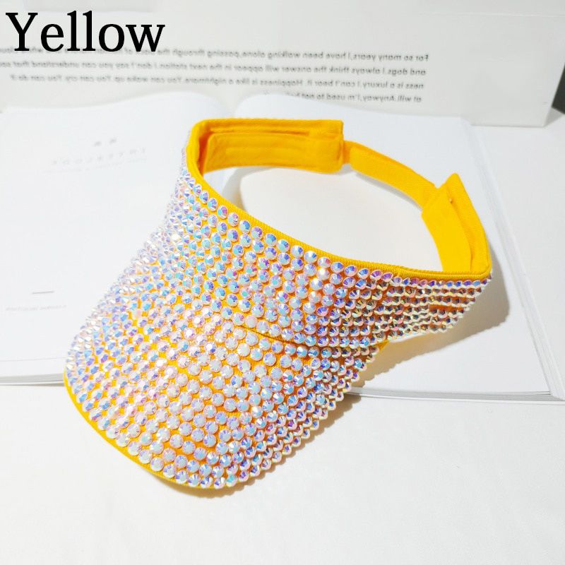 Women Sun Hat Shining Rhinestone Empty Top Beach Hat Adjustable UV Protection Tennis Golf Running Travel Outdoor Visors Cap