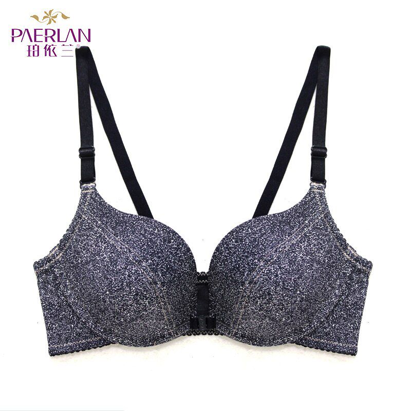 PAERLAN Front buckle without steel ring snowflake cowboy female bra no trace of a   small chest gather underwear Lycra