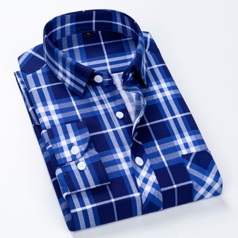 Men's New Business Plaid Printed Shirt Classic Fashion Square Collar Design Casual Office Social Tie Work Clothes Quality Shirt