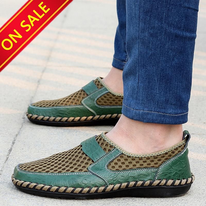 Casual Shoes Men Hollow Out Breathable Mesh Shoes Men Fashion Soft Outdoor Shoes Lazy Shoes Men Comfortable Driving Shoes Slip on Loafers Men Size Plus Size 38-50