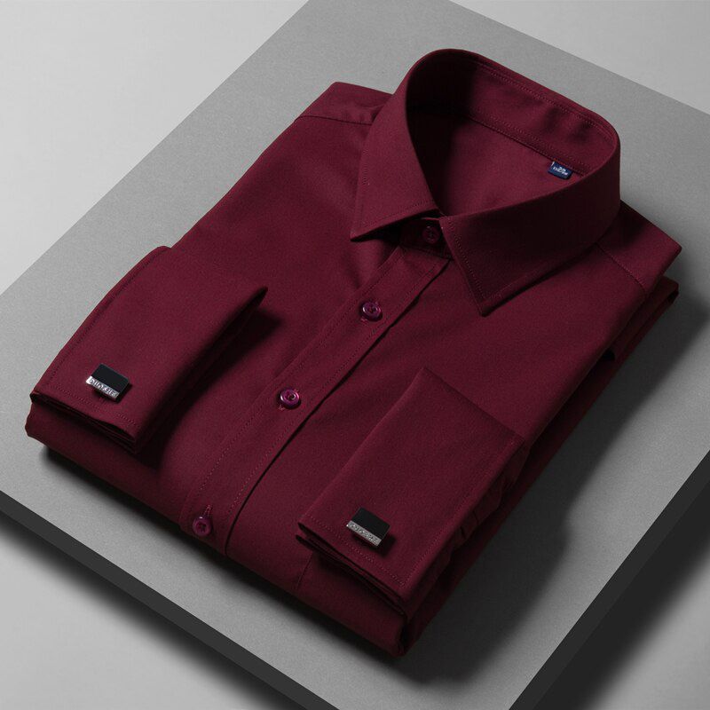 SHAN BAO Luxury high-quality bamboo fiber men's party shirt 2021 french classic brand cuff business gentleman casual shirt White