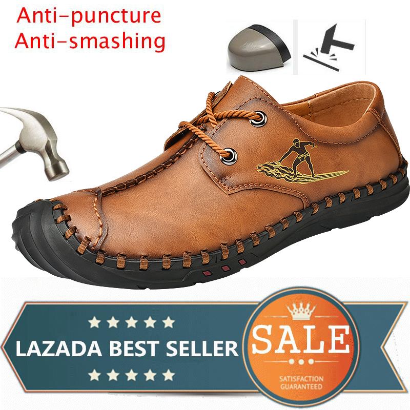 Martin Boots for Men New Fashion Leather Shoes Men Safety Shoes Steel Toe Work Boots Outdoor Hiking Shoes for Men Lace Up Men's Steel Toe Work Safety Shoes Leather Shoes