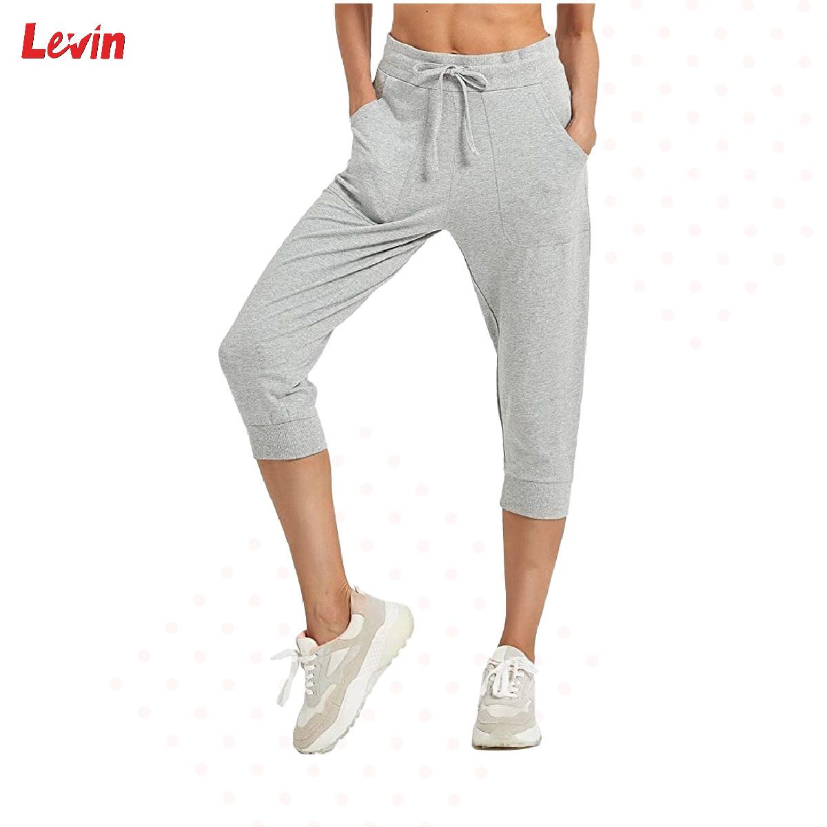 Women's Sweatpants Capri Length Drawstring Waist with Side Pockets Cropped Jogger Running Pant