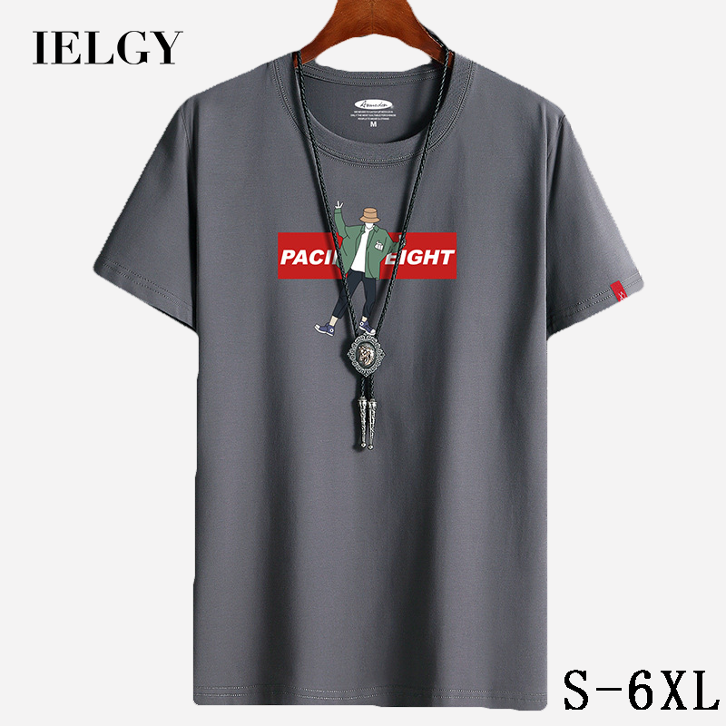 IELGY Men's clothing short-sleeved T-shirt new round neck cotton loose large size