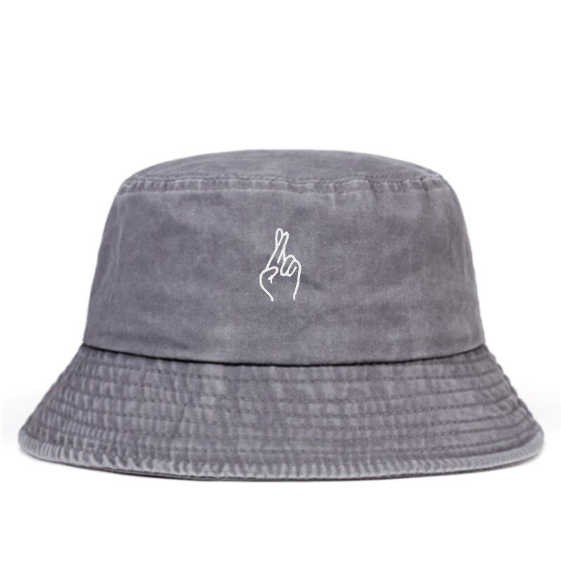 Fashion cotton Washed fisherman FINGERS CROSSED bucket hats hip hop hats sports panama hats customizable hats
