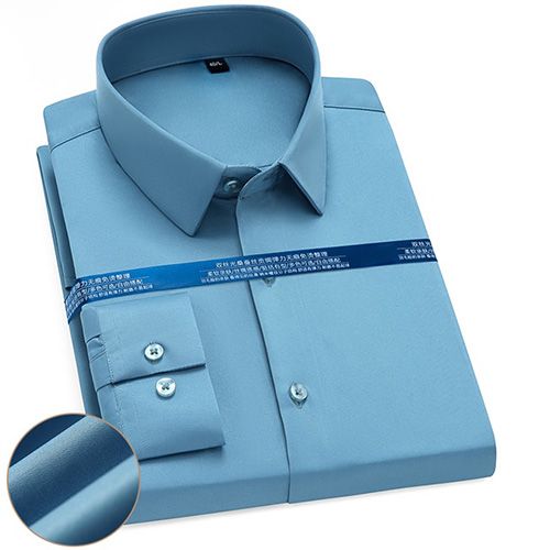 Men's Long Sleeve Silky Poplin Solid Dress Shirt Non-iron Stretchy Smart Casual Standard-fit Pocketless Office Classic Shirts